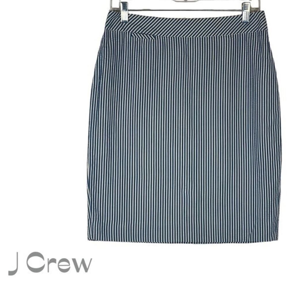 J Crew Navy White Stripes Cotton Pencil Skirt NWOT Size 4 Nautical Vacation